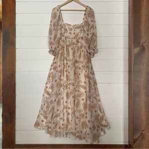 Storia Ivory and Orange Paisley Pattern Maxi Dress